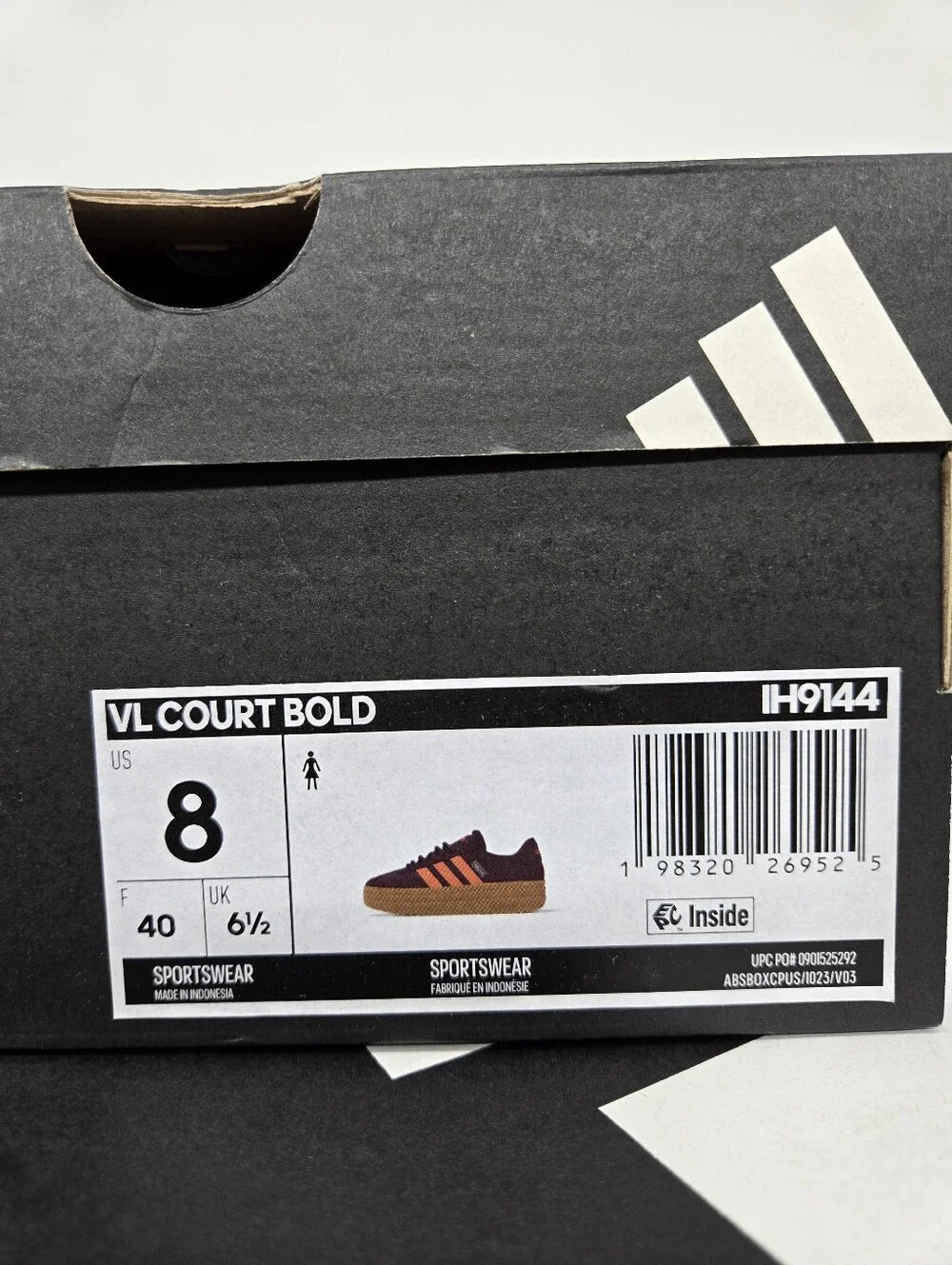 adidas Women's VL Court Bold IH9144 Maroon Dusky Orange Shoes Size 8